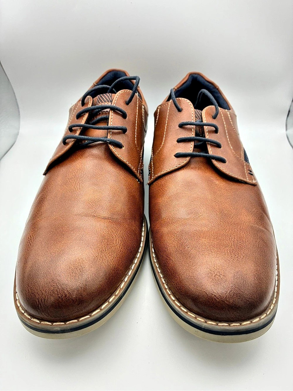 Freeman Tate Men's Derby Dress Shoes 10W Brown/Blue Faux Leather Memory Foam